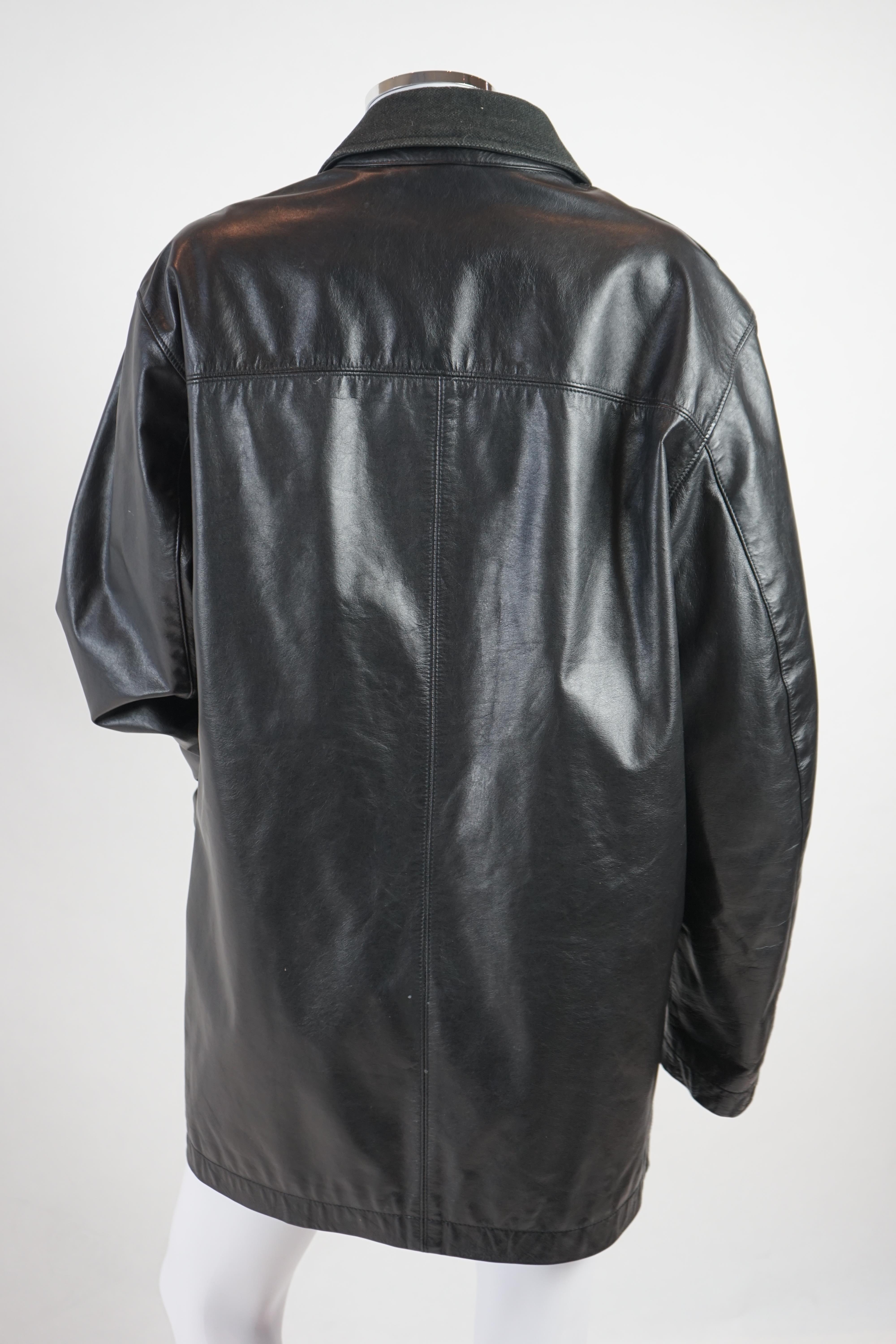 A Versace Jeans Couture men's black leather jacket and a Donna Karan men's black leather jacket, Size L